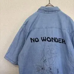 アメリカ古着　半袖シャツ　刺繍　イラスト　デニム　S 2278