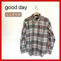 【週末セール】good day ネルシャツ 赤×青×白 メンズ ＬLサイズ