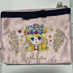 花柄キャラクター刺繍ポーチ