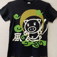 豊天商店　風豚神 黒Tシャツ