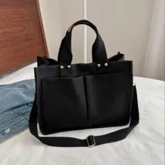 バッグ ﻿ハンドバッグ ショルダー 黒 ブラック 2way 通勤 ベジバッグ