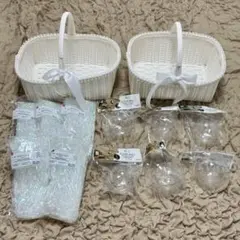 【結婚式】かご バスケット (大)白 2個 カプセル 6個 おまけ付き