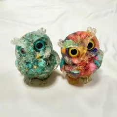 【2個セット】置物　フクロウ　オルゴナイト　インテリア　縁起物　風水　かわいい