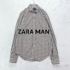 ザラマン◇ZARAMAN ギンガムチェック柄長袖シャツ M ブラウン カジュアル
