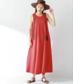 サニーレーベル　Aライン　ロングワンピース　赤　レッド　マキシ