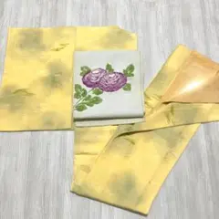 【A19】着物 小紋 袷 黄色 単品 初心者・着付練習やアレンジに