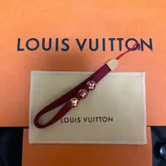 直営店購入本物 ルイヴィトン ロゴ入り 携帯ストラップ 赤 フラワーモチーフ