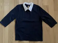 ブラウニー BROWNY 襟付きカットソーシャツ 5分丈 紺 F