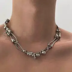 ダブルロープネックレス　ユニセックス　y2k グランジ　原宿　シルバー　ロック