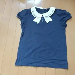 メゾピアノ　ネイビー 半袖デザインシャツ 160cm 襟付き