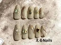 現品販売 ジェルネイルチップ グレージュ ミラー シェル