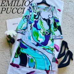 【美品】EMILIO PUCCI 膝丈ワンピース プッチ柄 36 S カンカン