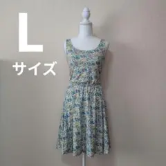 ユニクロ リバティ フレアブラワンピース　レディース　グリーン　Lサイズ