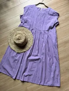 パーソンズ　パープル　ワンピース　タック　オシャレ　女性　シンプル