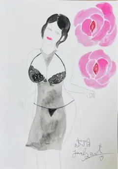 自画像ドローイング♡A4水彩アクリル絵画原画抽象画
