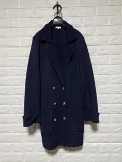 076■FOXEY■フォクシー ダブルブレストコート ウール100% 濃紺 F