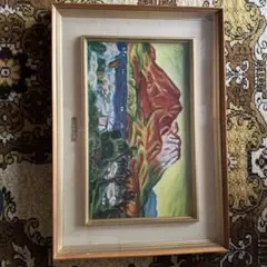 梅原龍三郎  油彩 手描き『桜島』  中川一政鑑定   梅原龍三郎 梅原龍三郎油彩 手描き『桜島』 表裏サイン(印譜) 中川一政鑑定