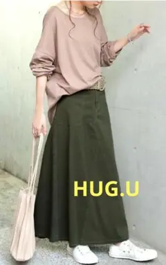 HUG.U　ハグユー　ベイカースカート　ロングスカート　カーキ