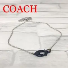 N⑩COACH コーチ ブレスレット ラインストーン付 シルバー ブラック 黒