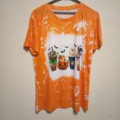 【新品】ハロウィン 飲み物デザイン Tシャツ オレンジ