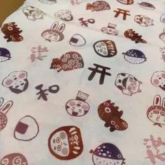 和風　縁起物柄　プリント ベージュ　シーチング　生地 108cm×90cm