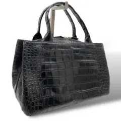 良品 DIENNO マットクロコ 1922 ハンドバッグ センター取り ブラック