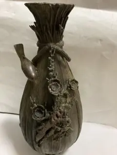 古銅製花瓶,時代物,在銘あり,重約2000克。