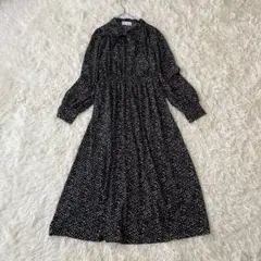 【JAYRO ジャイロ】長袖ロングワンピース　襟リボン付き　ウエストゴム【M】
