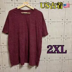 【アメリカ古着】バーガンディ 2XL クルーネック Tシャツ　無地