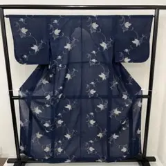 夏着物 紗紬 花唐草 薄い生地 正絹 着付け i-3303