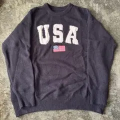 古着　USAロゴ刺繍ネイビーセーター