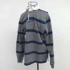 ポロラルフローレン ラガーシャツ M グレー ネイビー ボーダー 刺繍 裏起毛