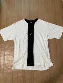 アシックス Tシャツ L ホワイト/ブラック ヴィンテージ