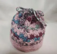 [ハンドメイド]かぎ針編み巾着袋/丸底/ピンク系/小物入れ