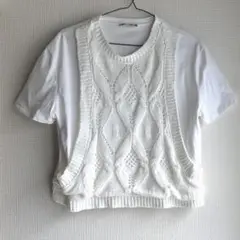ZARA ニットカットソー　ホワイト　フリー