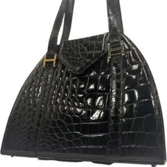 リアルクロコダイル　シャイニング　トートバッグ　ブラック　ゴールド金具　肩掛け◎