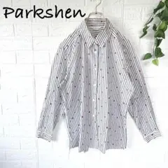 Parkshen ストライプシャツ　刺繍ドット　総柄　羽織り　ゆるカジ　個性的
