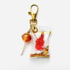 no60 パッケージクマグミ&ロリポップキャンディキーホルダー ハンドメイド