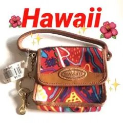 Hawaii ハワイ 皮ポーチ 四角　　　　カラフル 9cm×8cm×2.5cm