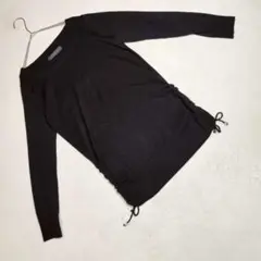 美品★BKMS ニットカットソー 長袖 丈長め サイドドローストリング 黒 M