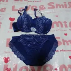 アモススタイル バイ トリンプ B 75花紺レース ブラジャーショーツセット
