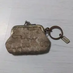 COACH ロゴ入りがま口コインケース ベージュ