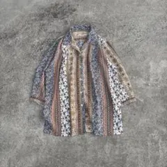 vintage レトロブラウス 多色 花柄 ストライプ 五分袖 15号