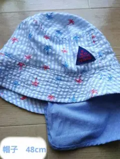 帽子　48cm ストライプ ブルー ヤシの木 キッズ 紫外線対策