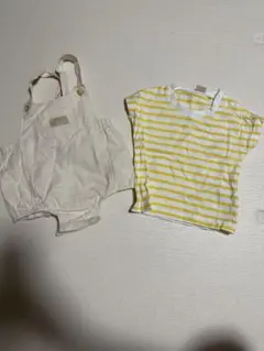 ストライプTシャツとオーバーオールセット