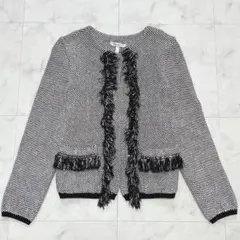 Max Mara ノーカラーツイードジャケット チェーンフリンジ M 白タグ