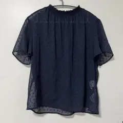 レディース ネイビー シフォン 半袖シャツ 透け感 夏 38サイズ