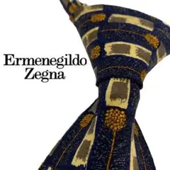 【美品】 エルメネジルドゼニア ネクタイ シルク ネイビー 総柄 高級 ブランド
