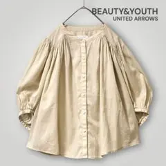 美品【BEAUTY&YOUTH】たっぷりギャザーのふんわり五部袖ブラウス