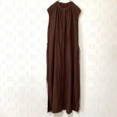BEAMS HEART ロングリネンシャツワンピース　ノーカラー　ブラウン　美品